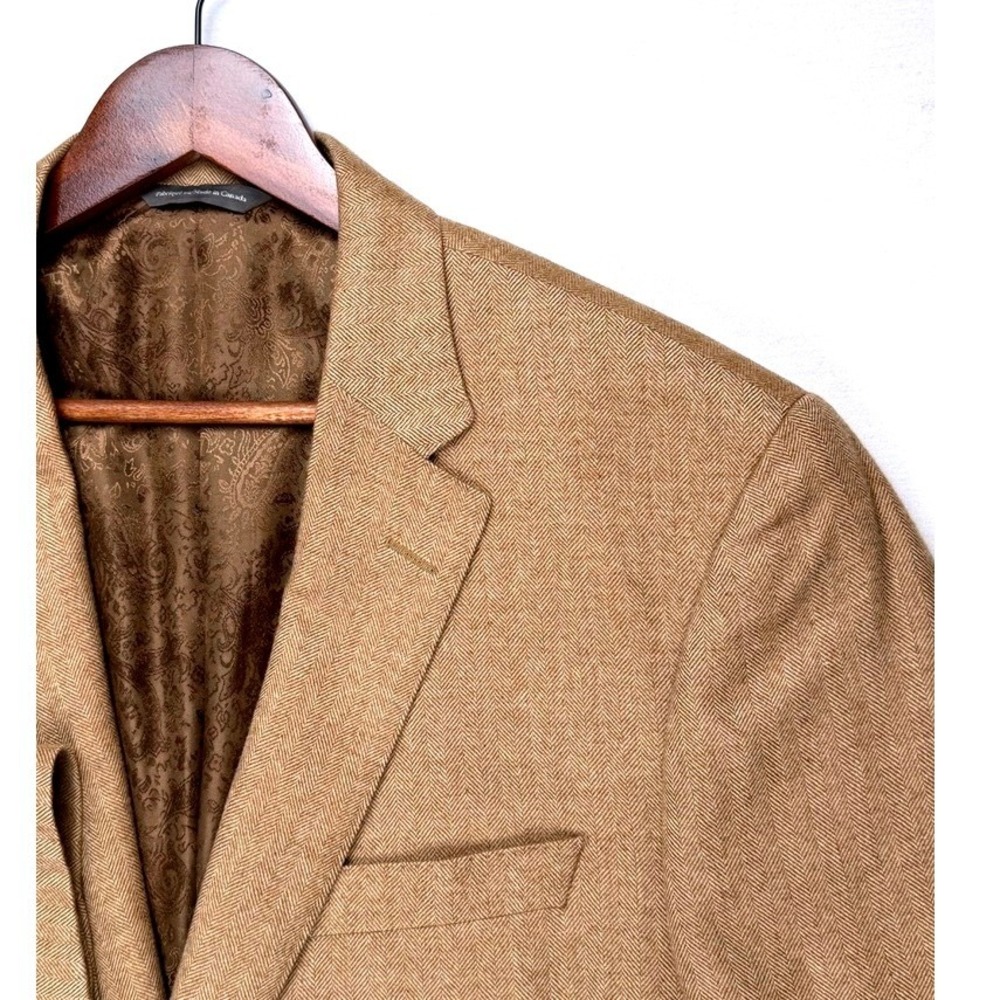 J.P. Tilford by Samuelsohn Tan‎ Herringbone Blazer 100% Cashmere 48 Extra Tall